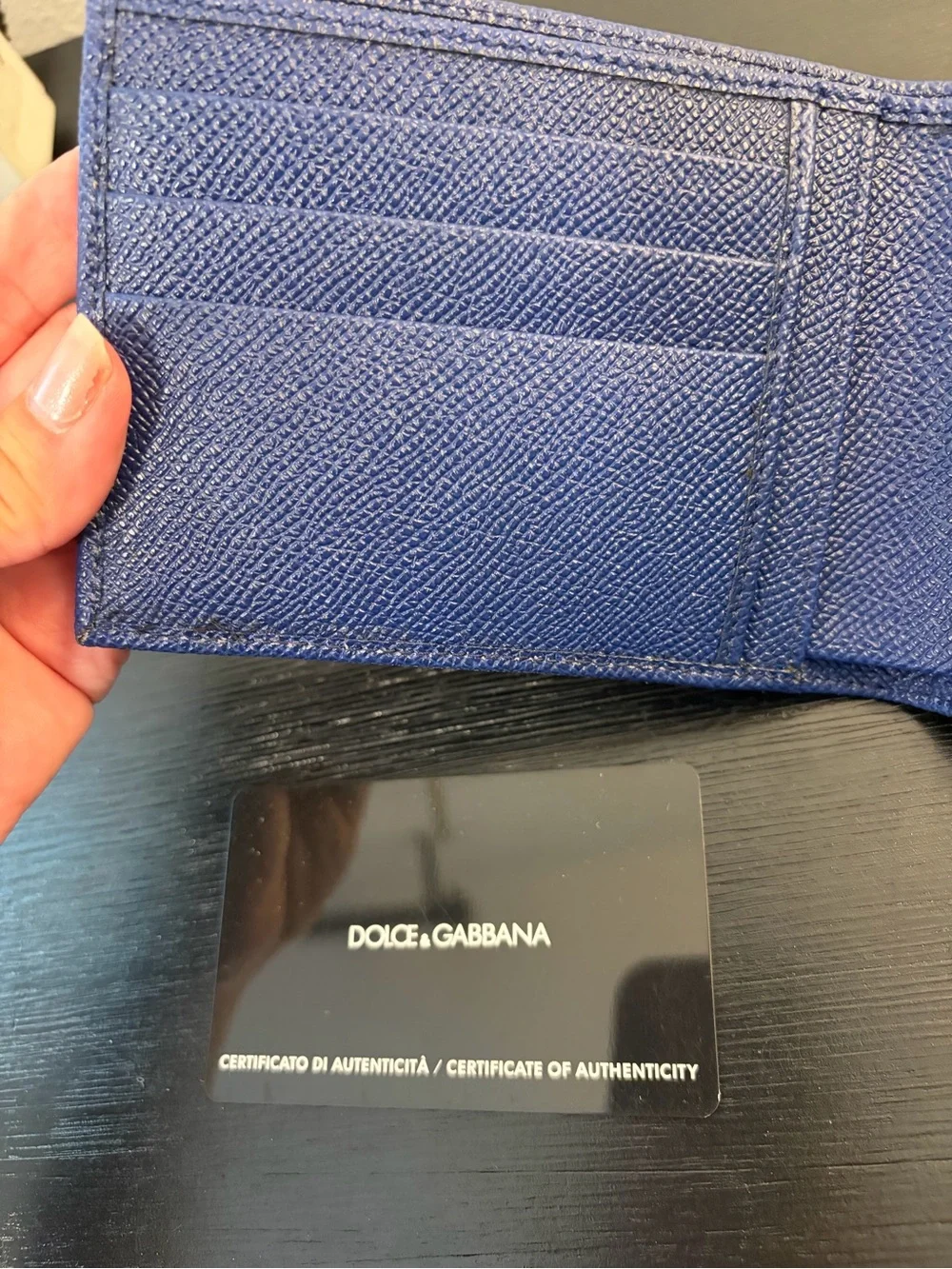 Dolce & Gabbana Blue Textured Leather Bifold Wallet